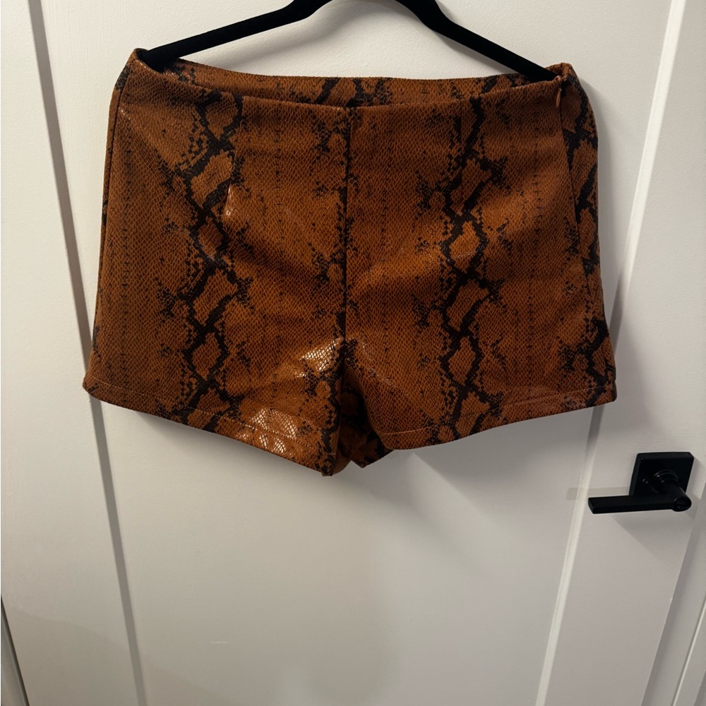 SHEIN High Waist Snake Print Shorts - Brown